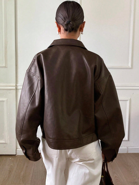 Autumn/Winter New Loose Casual Thick PU Women Regular Jacket