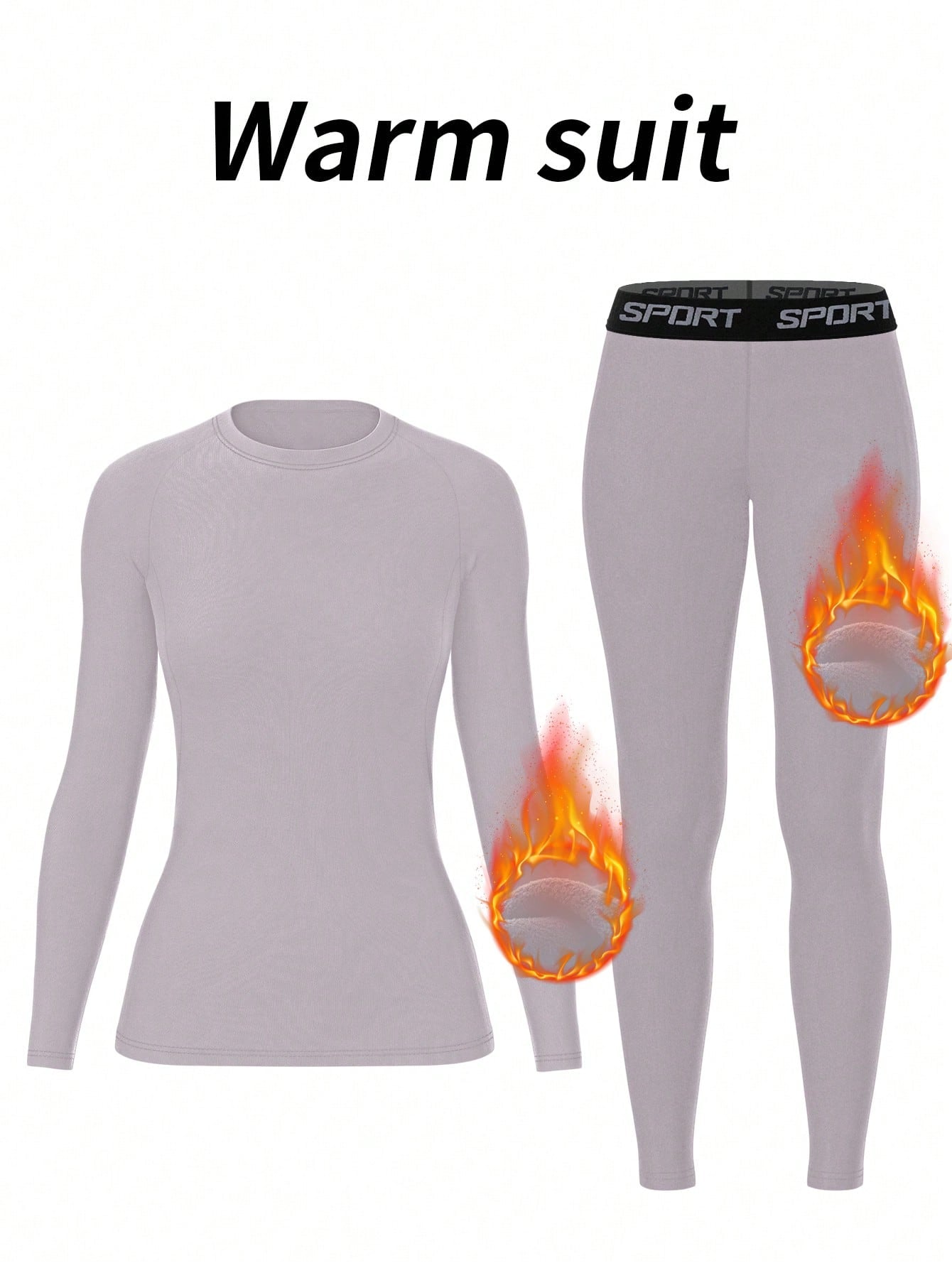 Women Fleece Thermal Underwear Set, Comfortable Base Layer, Warm Skin-Tight Pants For Outdoor Activities, Skiing In Winter, Long Sleeve Crew Neck Top And Leggings Set, Yoga Clothes