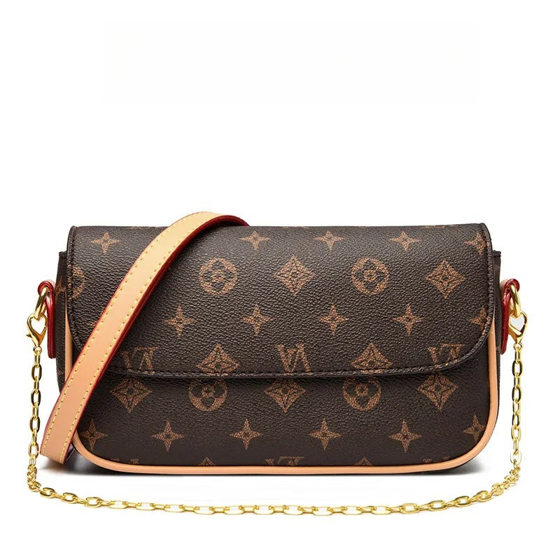 2025 New Versatile Casual Underarm Bag Classic Printed Style Handheld Small Square Bag for Women brown khaki