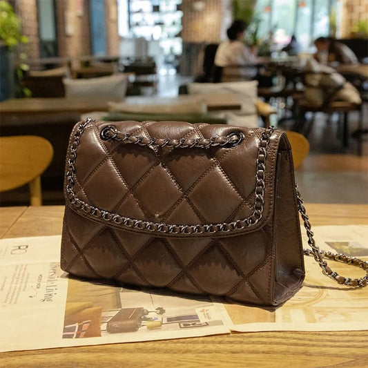 designer bag light luxury genuine leather casual tote bag high-quality vintage chain bag for woman