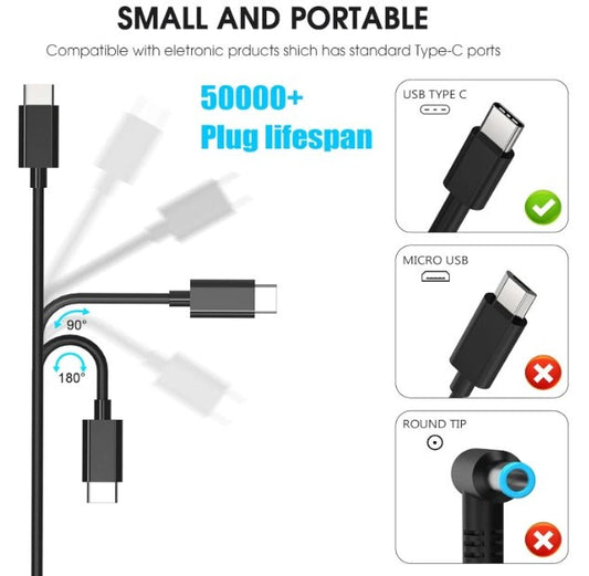 Dell 65W USB-C Laptop Charger,Latitude 5400 5410 5420 5430 5440 5450 Power AC Adapter with Power Cord Cable, Black, HA65NM190