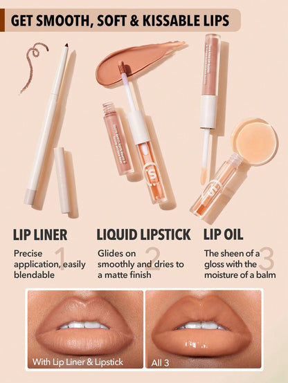 Soft 90'S Glam Lip Liner And Lip Duo Set-Moody Taupe Lip Set 3-In-1 Lip Makeup Plumping Lip Gloss Moisturizing Plant Extracts Long Lasting Liquid Lipstick Lip Makeup Brown Liquid Lipstick Brand Beauty Makeup Face Paint Cosmetic For Women Girls Per