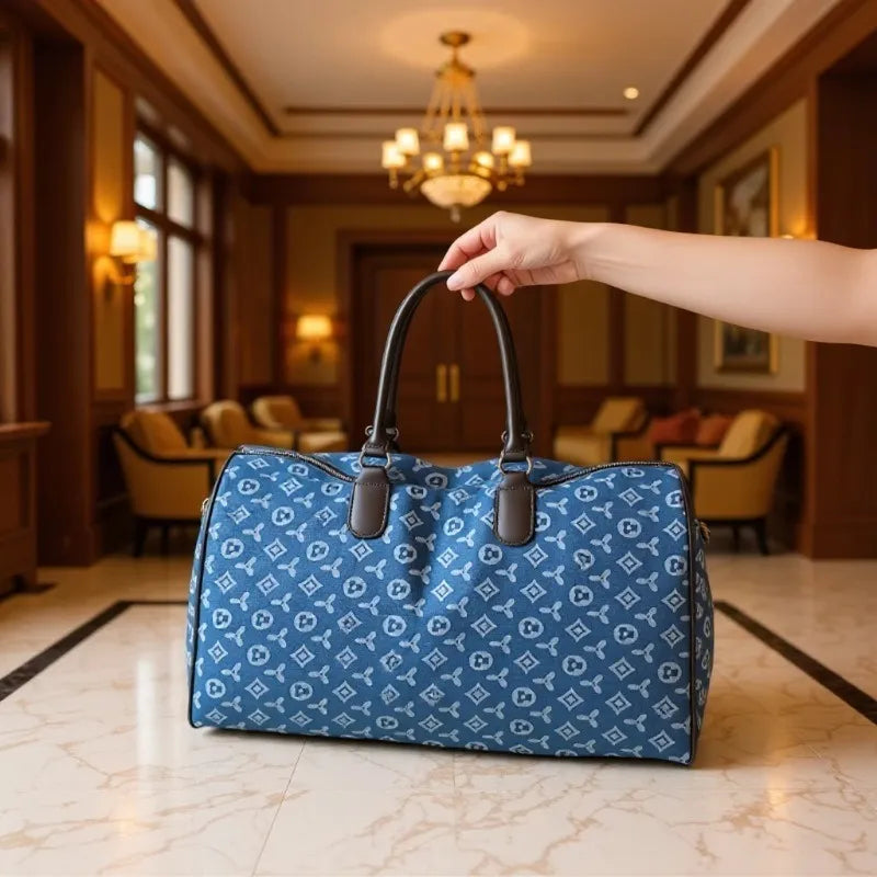 2025 New Classic Fitness Bag Large Capacity Fashionable Trendy Printed Travel Bag For Woman and Man blue black