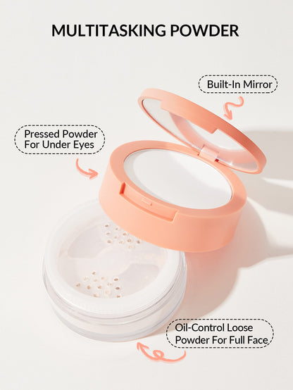 Insta-Ready Face & Under Eye Setting Powder Duo-Bubblegum 2 In 1 Pink Brightening Oil Control Loose Setting Powder  Matte Pore-Less Waterproof Long Lasting Pressed Powder Pink Powder Brand Beauty Makeup Face Paint Cosmetic For Women Girls Perfect