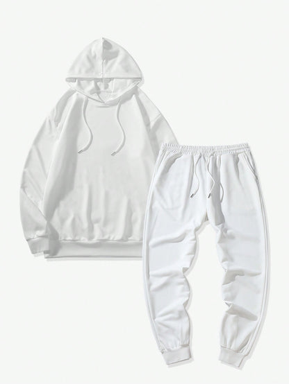 2pcs Men Hoodie Sweatshirt And Knit Pants Set, Casual Sports Outfit, Fall Clothes