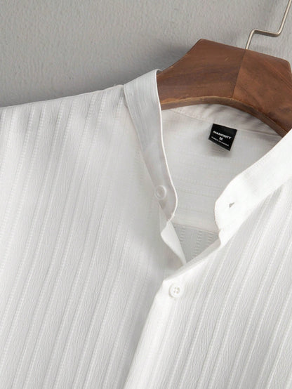 Homme 2pcs Men Casual Solid Color Textured Short Sleeve Shirt And Drawstring Waist Loose Straight-Leg Pants Set, Men Two Pieces Outfits, Men Clothes, Cozy Outfits