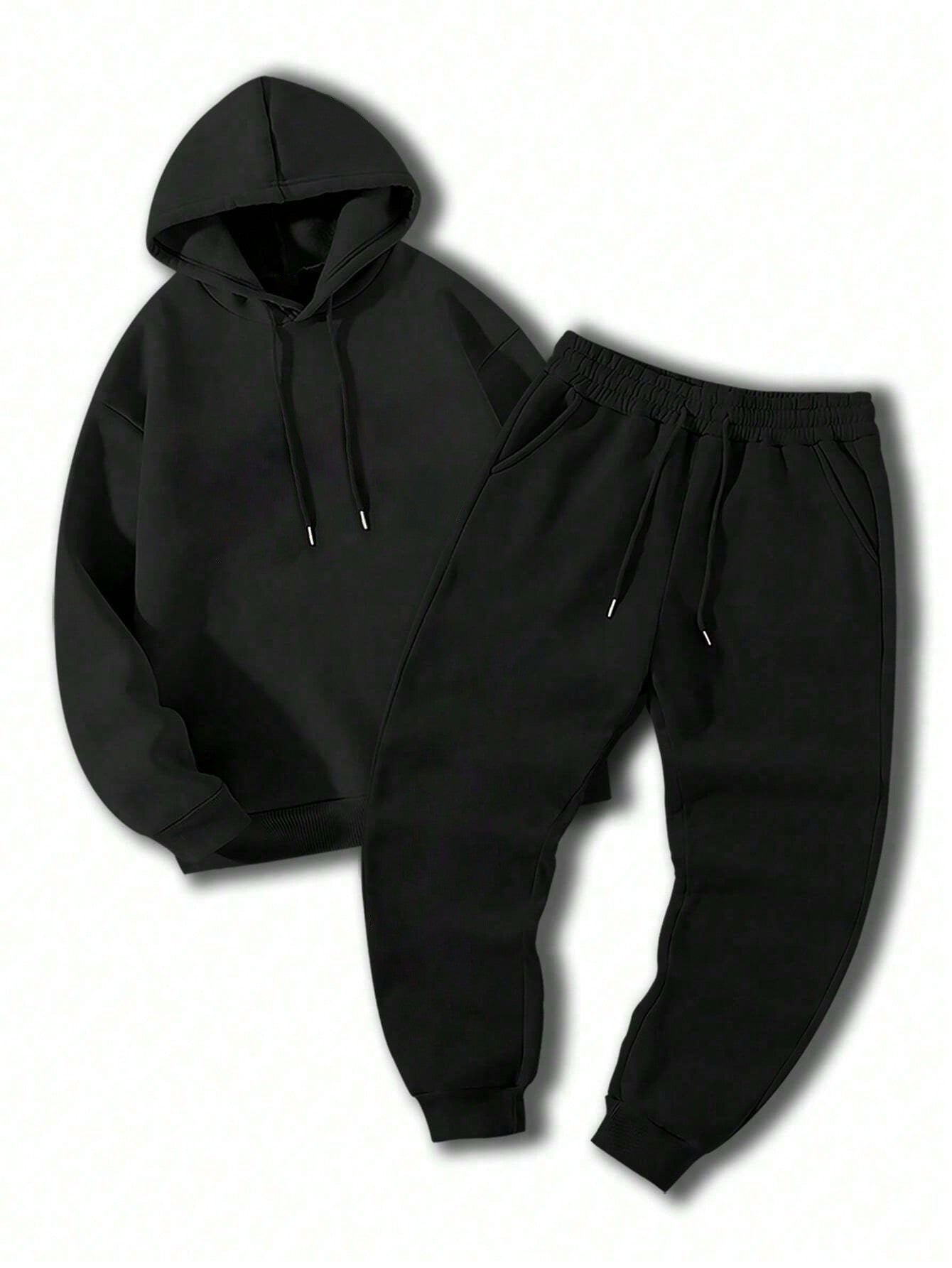 2pcs Men Hoodie Sweatshirt And Knit Pants Set, Casual Sports Outfit, Fall Clothes