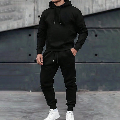 2pcs Men Hoodie Sweatshirt And Knit Pants Set, Casual Sports Outfit, Fall Clothes