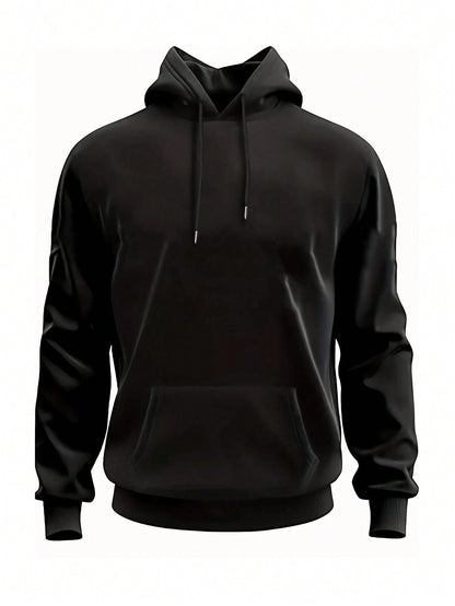 Men's Solid Color Drop Shoulder Long Sleeve Drawstring Pocket Casual Hoodie, Autumn/Winter,Back To School
