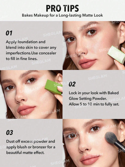 Baked Glow Setting Powder-Light Brown Oil Control Loose Setting Powder Translucent Pore-Less Flawless Smooths Fine Lines Glowy Powder Brand Beauty Makeup Face Paint Cosmetic For Women Girls Perfect For Fall Winter Ideal For Y2K Fancy Fashion Suita