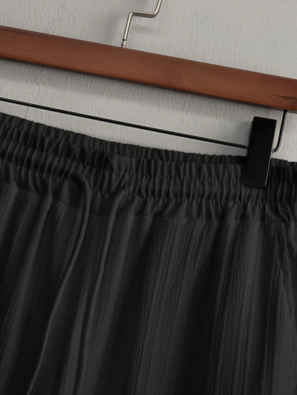 Men's Summer Solid Color Short Sleeve Single-Breasted Shirt And Pants Casual Suit,Men's Versatile Set, Heavyweight Casual Commuting Chinese Style Stand Up Collar Imitation Hemp Bamboo Knot Short Sleeved Shirt And Casual Elastic Loose Draws