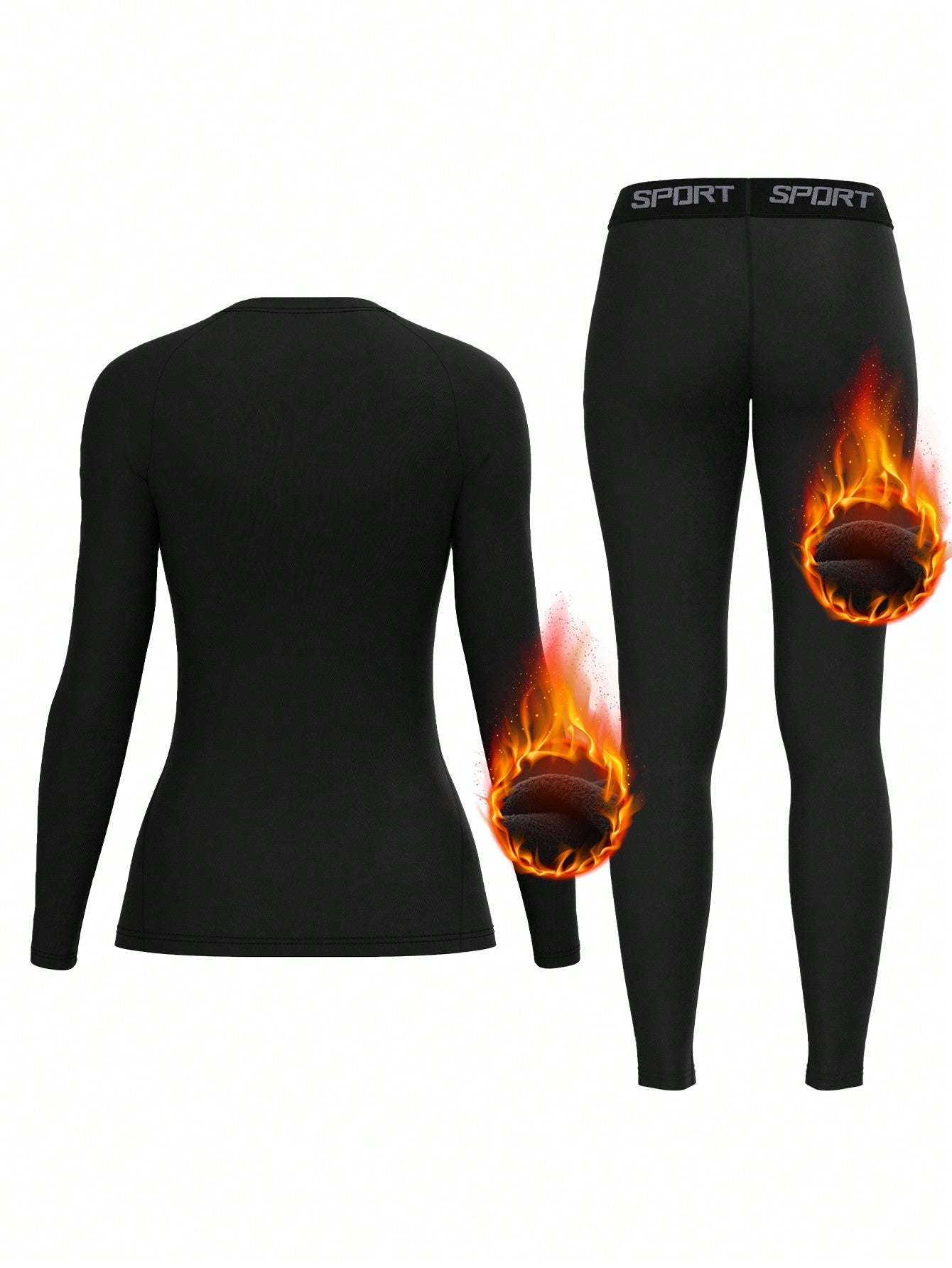 Women Fleece Thermal Underwear Set, Comfortable Base Layer, Warm Skin-Tight Pants For Outdoor Activities, Skiing In Winter, Long Sleeve Crew Neck Top And Leggings Set, Yoga Clothes