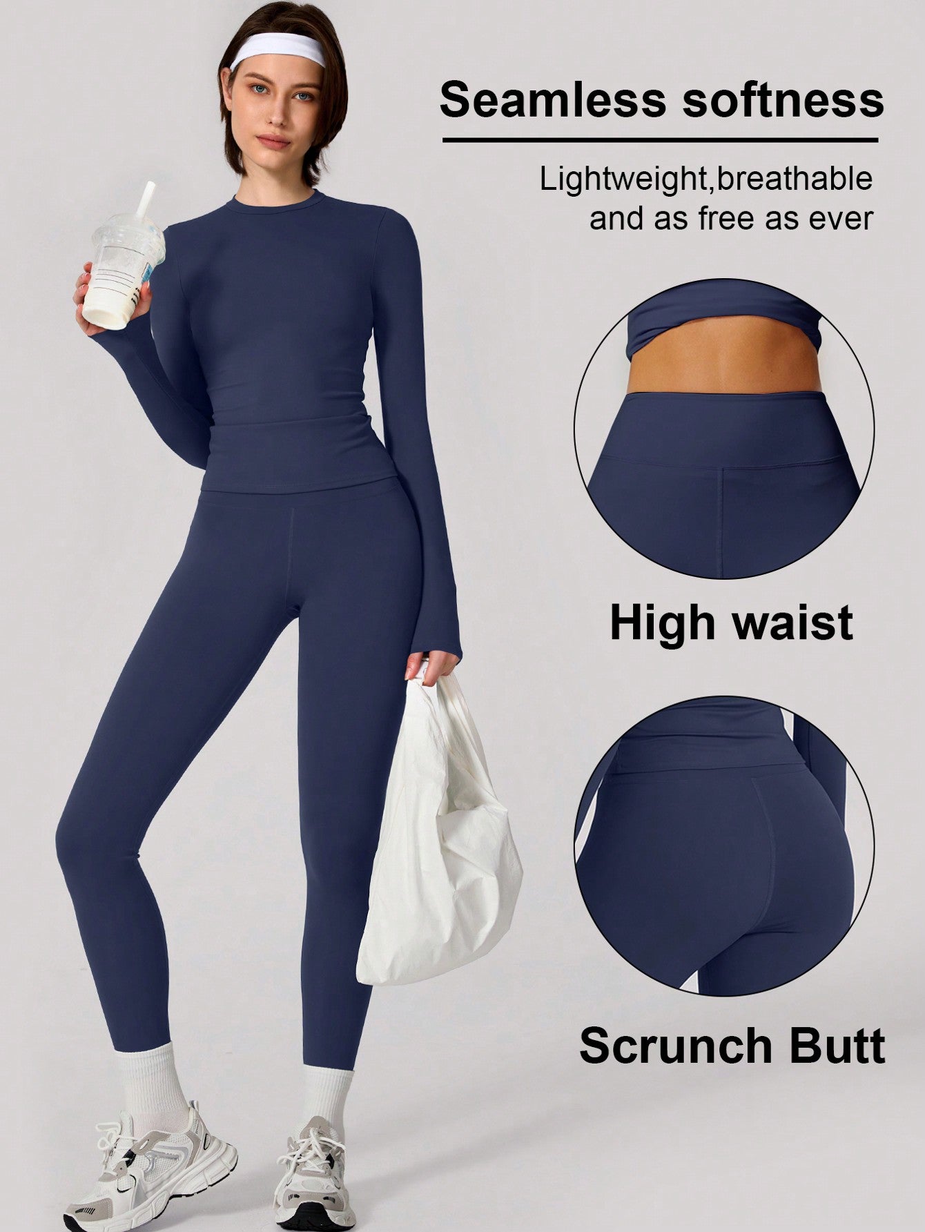 Set Women Simple Solid Color Sports Top And Pants Base Set Yoga Daily
