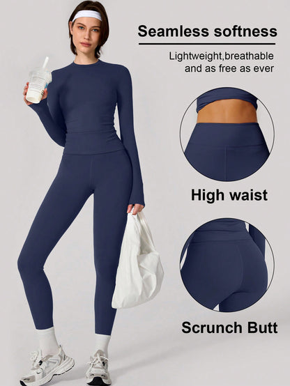 Set Women Simple Solid Color Sports Top And Pants Base Set Yoga Daily