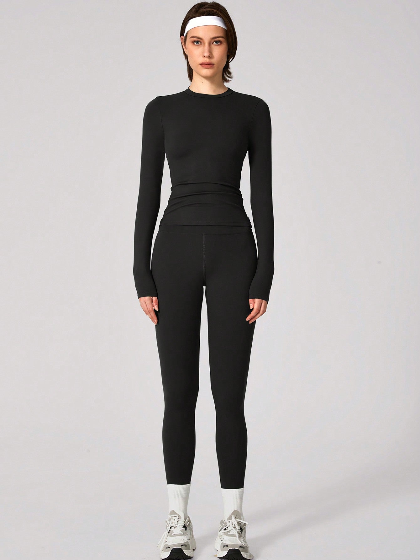 Set Women Simple Solid Color Sports Top And Pants Base Set Yoga Daily