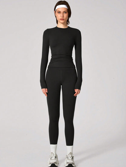 Set Women Simple Solid Color Sports Top And Pants Base Set Yoga Daily