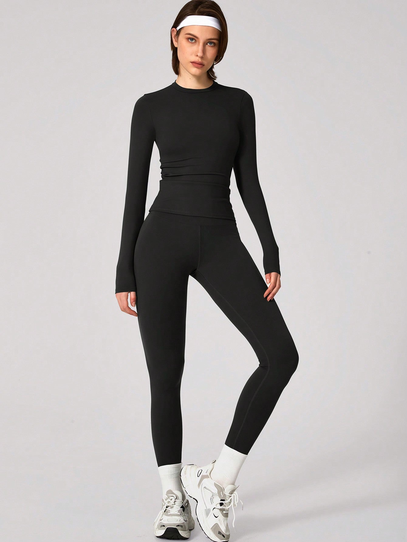 Set Women Simple Solid Color Sports Top And Pants Base Set Yoga Daily