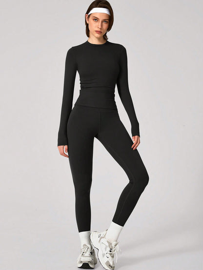 Set Women Simple Solid Color Sports Top And Pants Base Set Yoga Daily