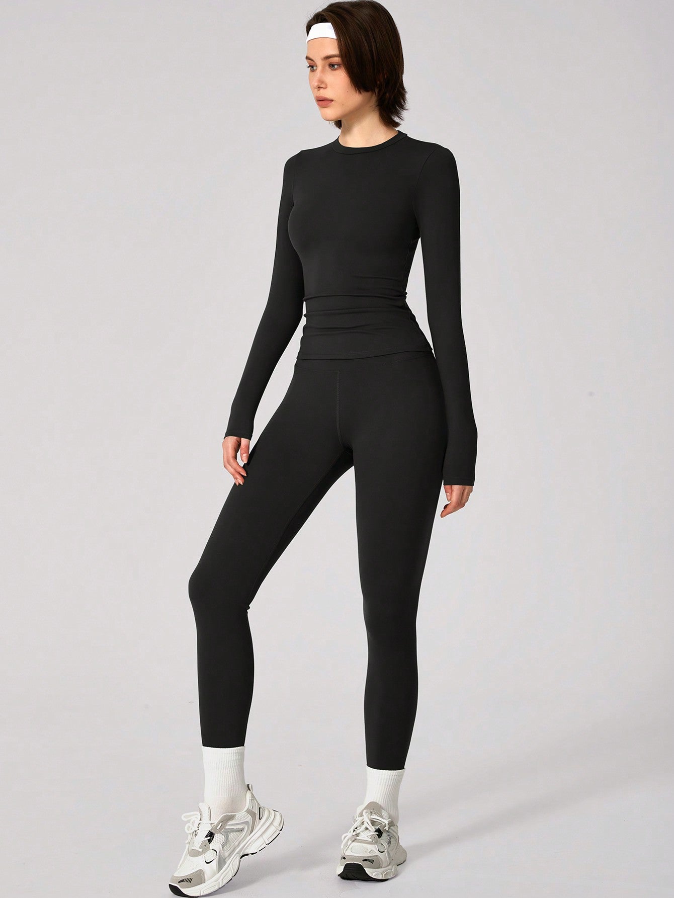 Set Women Simple Solid Color Sports Top And Pants Base Set Yoga Daily