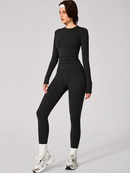 Set Women Simple Solid Color Sports Top And Pants Base Set Yoga Daily