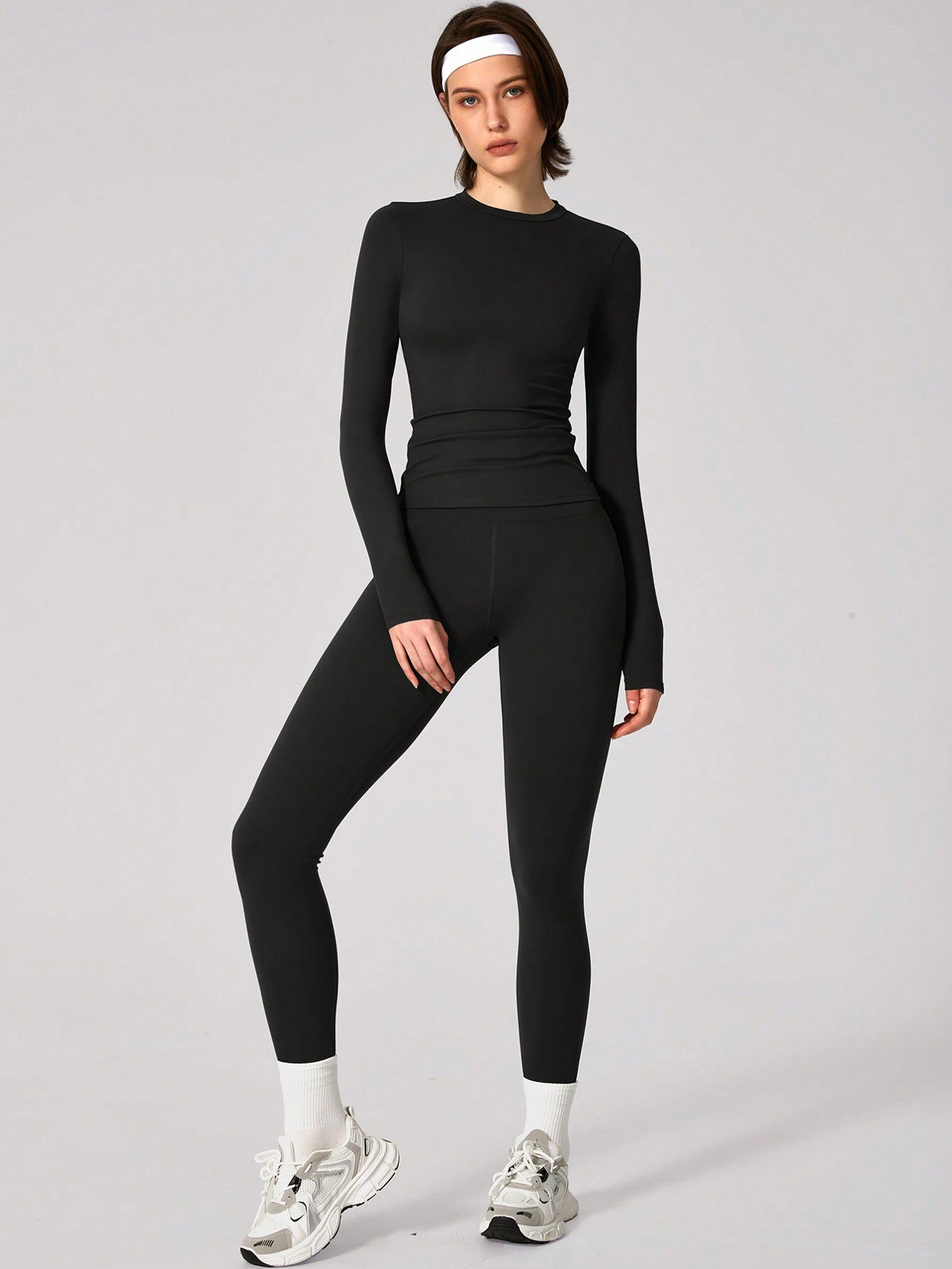 Set Women Simple Solid Color Sports Top And Pants Base Set Yoga Daily