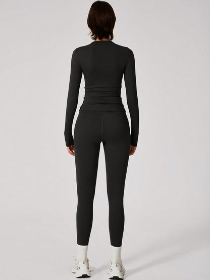 Set Women Simple Solid Color Sports Top And Pants Base Set Yoga Daily