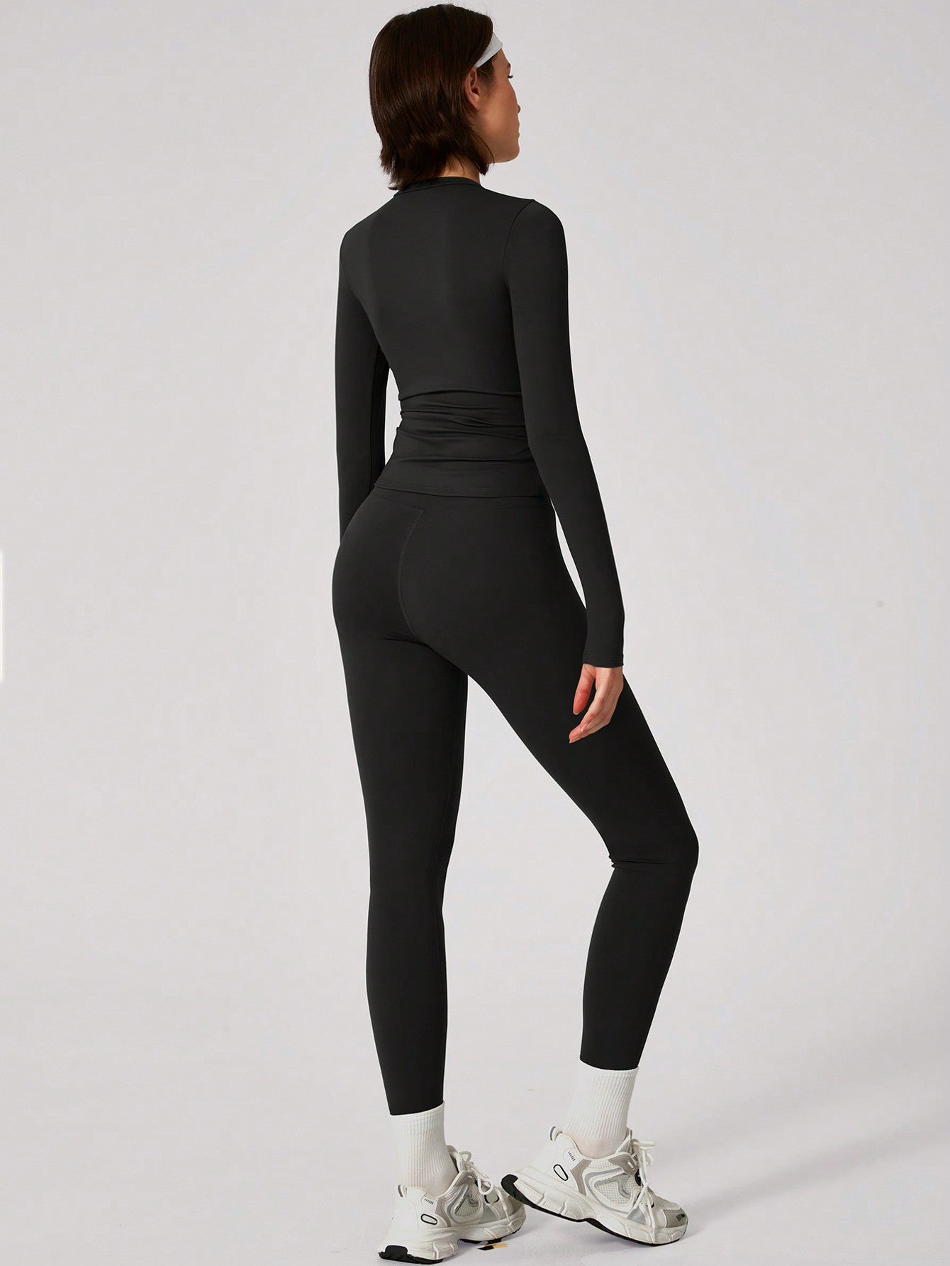 Set Women Simple Solid Color Sports Top And Pants Base Set Yoga Daily