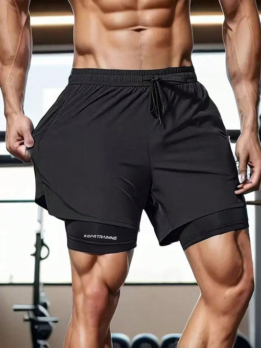Summer Quick-Dry Running Shorts With Built-In Underwear, Boyfriend Style Men's 3/4 Training Pants For Gym Fitness