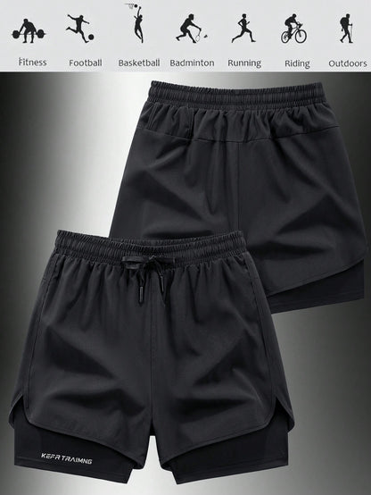 Summer Quick-Dry Running Shorts With Built-In Underwear, Boyfriend Style Men's 3/4 Training Pants For Gym Fitness