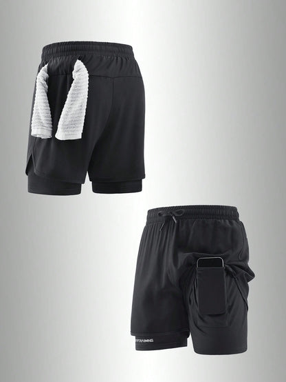 Summer Quick-Dry Running Shorts With Built-In Underwear, Boyfriend Style Men's 3/4 Training Pants For Gym Fitness