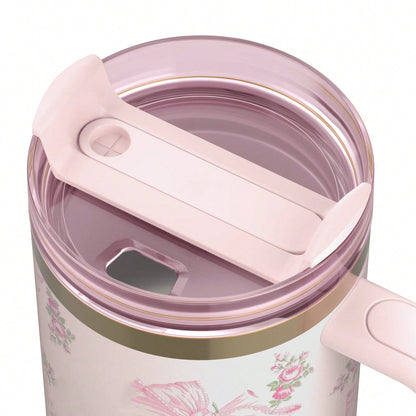40oz Insulated Tumbler With  Lid And Straws Stainless Steel Coffee Tumbler With Handle Vacuum Leak Proof Coffee Cup