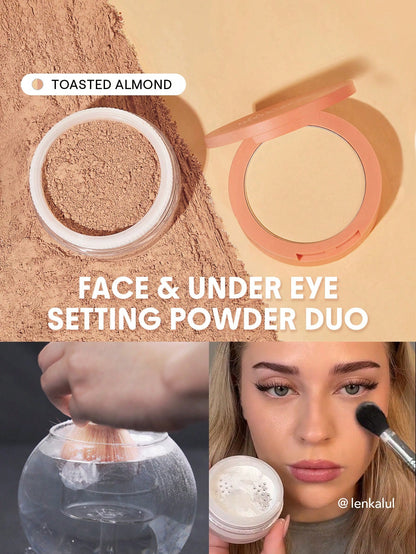 Insta-Ready Face & Under Eye Setting Powder Duo-Bubblegum 2 In 1 Pink Brightening Oil Control Loose Setting Powder  Matte Pore-Less Waterproof Long Lasting Pressed Powder Pink Powder Brand Beauty Makeup Face Paint Cosmetic For Women Girls Perfect