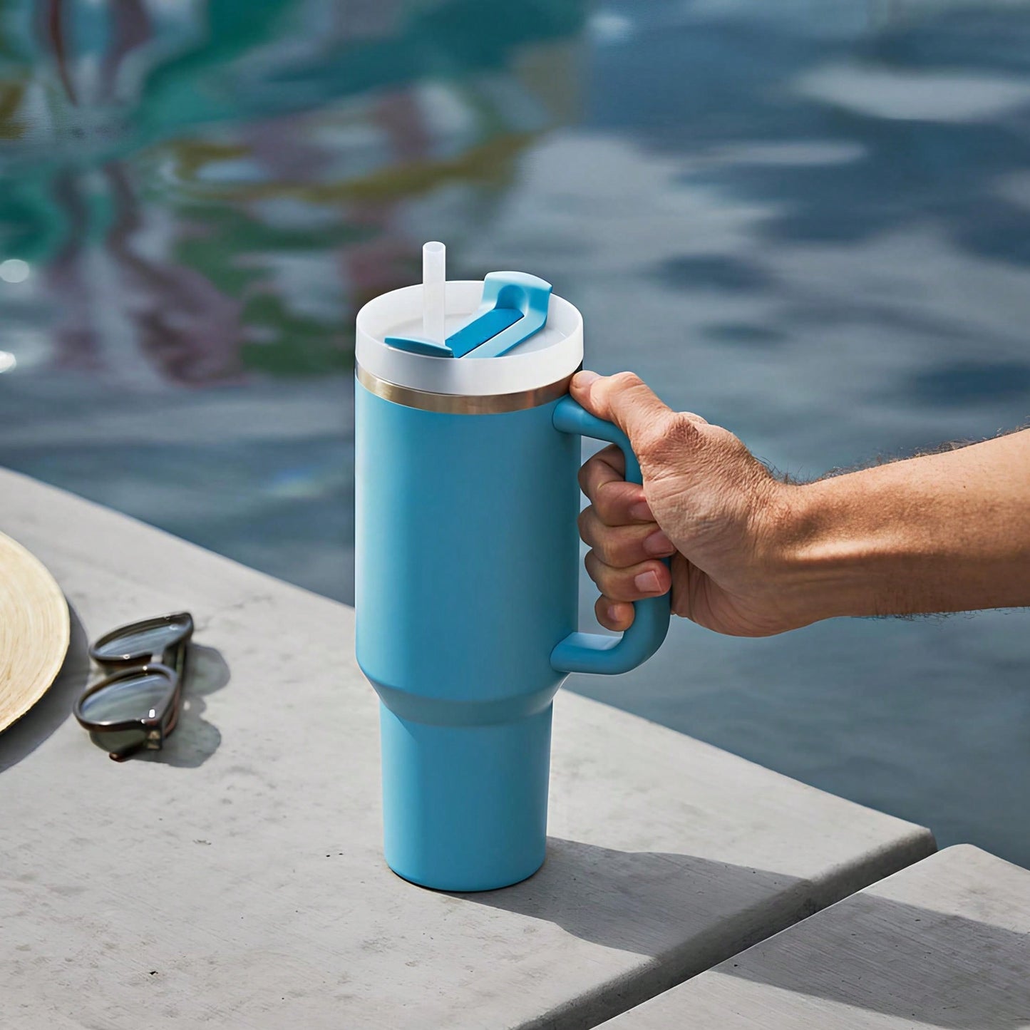 40 Oz H2.0 Tumbler With Handle, Double Walled Vacuum Insulated Stainless Steel Water Bottle Premium Summer Drinkware Portable  Travel Mug Iced Coffee Cup For Outdoor