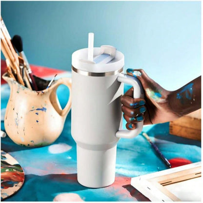 40 Oz H2.0 Tumbler With Handle, Double Walled Vacuum Insulated Stainless Steel Water Bottle Premium Summer Drinkware Portable  Travel Mug Iced Coffee Cup For Outdoor