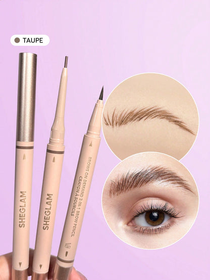 Brows On Demand 2-In-1 Brow Pencil-Taupe Waterproof Liquid Eyebrow Pen Sweat-Proof Anti-Oil Natural Brow Filling Outlining Eyebrow Cream Gel Makeup Brand Beauty Makeup Face Paint Cosmetic For Women Girls Perfect For Fall Winter Ideal For Y2K Fancy