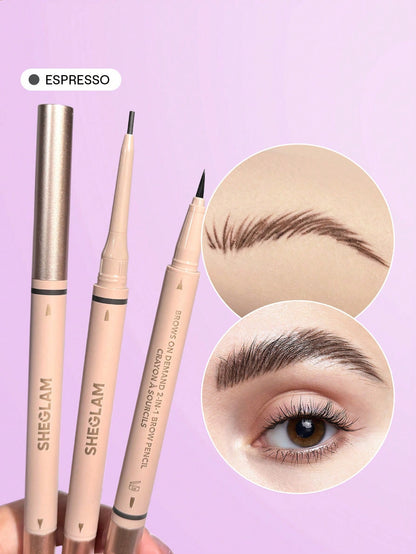 Brows On Demand 2-In-1 Brow Pencil-Taupe Waterproof Liquid Eyebrow Pen Sweat-Proof Anti-Oil Natural Brow Filling Outlining Eyebrow Cream Gel Makeup Brand Beauty Makeup Face Paint Cosmetic For Women Girls Perfect For Fall Winter Ideal For Y2K Fancy