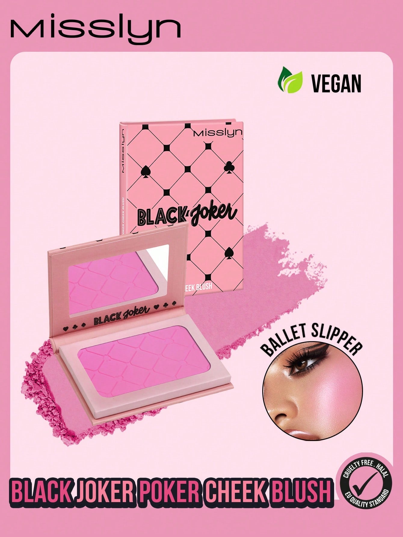 BLACK Joker Poker Cheek Blush,1pc Blush Powder Palette, Matte Finish, Pigment Rich, Silky Formula, Natural Glow, Lightweight, Long-Lasting, Highlighter Palette Contour Makeup, New Year Cosmetic, Portable Size, Suitable For Travel And Outdo