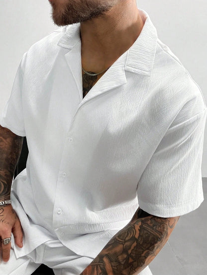 Men's 2-Piece Summer Outfit, Lightweight Breathable Cuban Linen Shirt & Drawstring Shorts Set, Old Money Style Casual Beach Wedding Party Vacation Travel Outfits, Father's Day Gifts For Husband Dad Boyfriend, Cozy Outfits