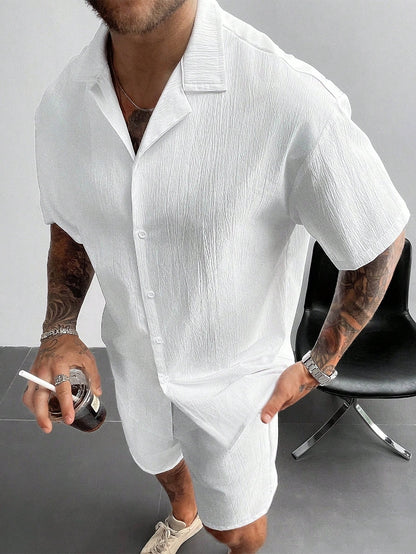Men's 2-Piece Summer Outfit, Lightweight Breathable Cuban Linen Shirt & Drawstring Shorts Set, Old Money Style Casual Beach Wedding Party Vacation Travel Outfits, Father's Day Gifts For Husband Dad Boyfriend, Cozy Outfits