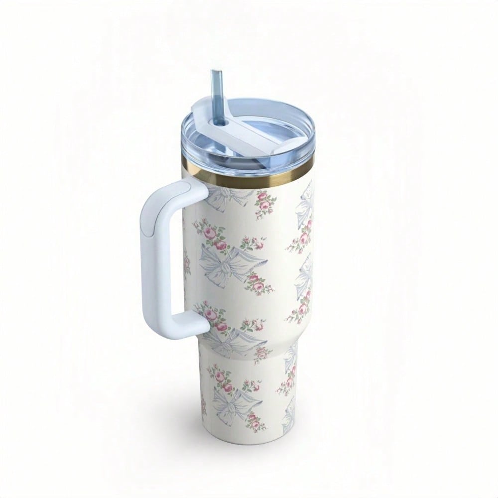40oz Insulated Tumbler With  Lid And Straws Stainless Steel Coffee Tumbler With Handle Vacuum Leak Proof Coffee Cup