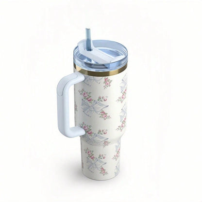 40oz Insulated Tumbler With  Lid And Straws Stainless Steel Coffee Tumbler With Handle Vacuum Leak Proof Coffee Cup