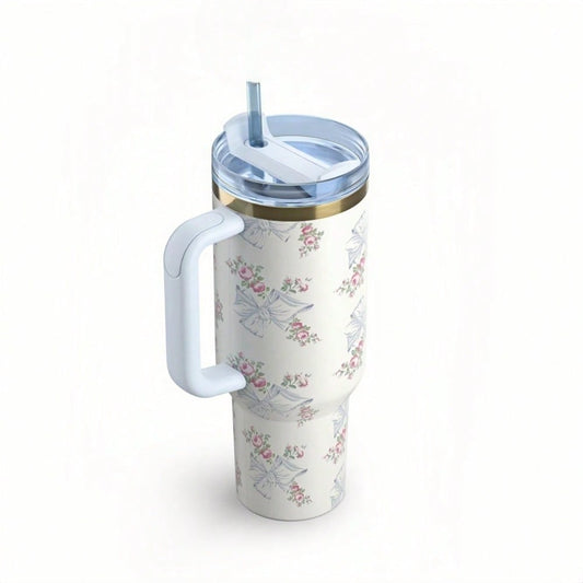 40oz Insulated Tumbler With  Lid And Straws Stainless Steel Coffee Tumbler With Handle Vacuum Leak Proof Coffee Cup