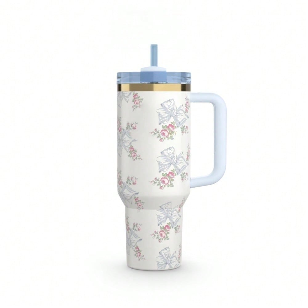 40oz Insulated Tumbler With  Lid And Straws Stainless Steel Coffee Tumbler With Handle Vacuum Leak Proof Coffee Cup