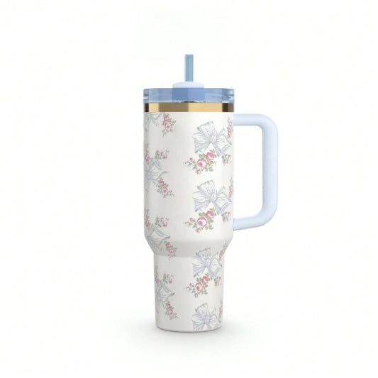 40oz Insulated Tumbler With  Lid And Straws Stainless Steel Coffee Tumbler With Handle Vacuum Leak Proof Coffee Cup