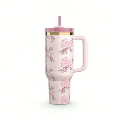40oz Insulated Tumbler With  Lid And Straws Stainless Steel Coffee Tumbler With Handle Vacuum Leak Proof Coffee Cup