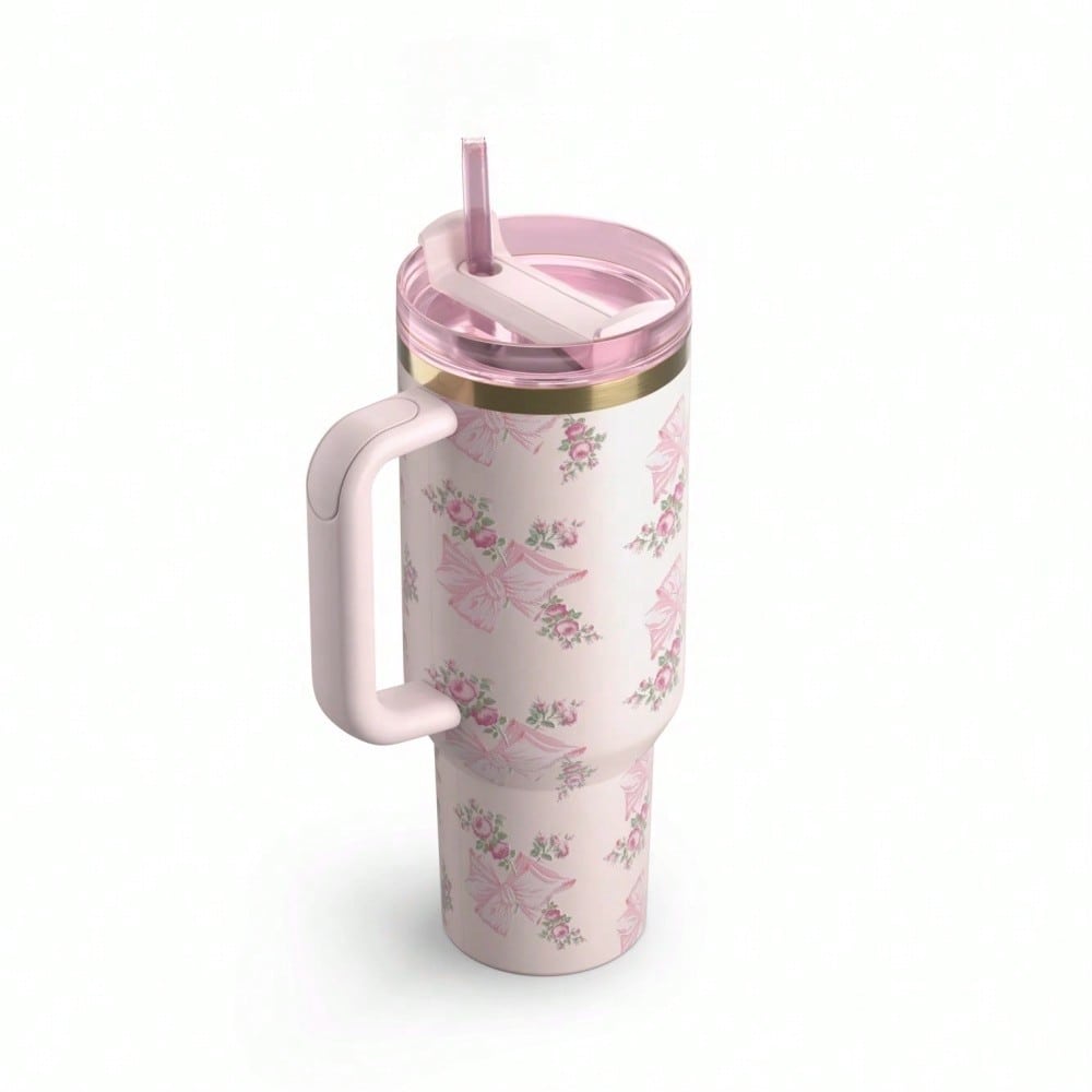 40oz Insulated Tumbler With  Lid And Straws Stainless Steel Coffee Tumbler With Handle Vacuum Leak Proof Coffee Cup