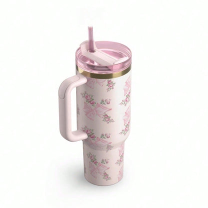 40oz Insulated Tumbler With  Lid And Straws Stainless Steel Coffee Tumbler With Handle Vacuum Leak Proof Coffee Cup