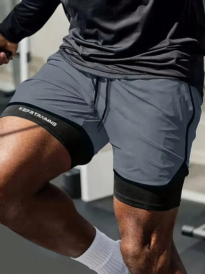 Summer Quick-Dry Running Shorts With Built-In Underwear, Boyfriend Style Men's 3/4 Training Pants For Gym Fitness