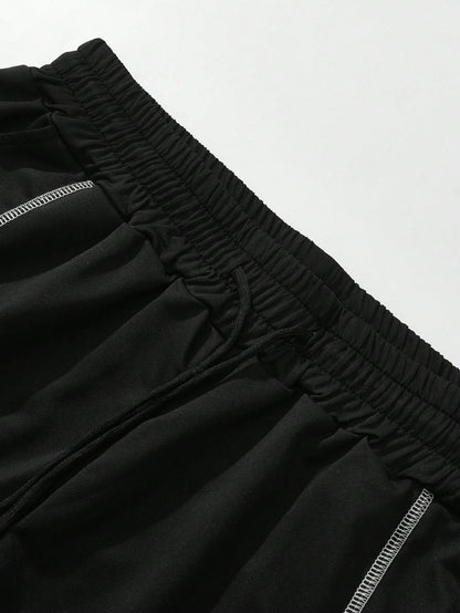 Men's Letter Print Round Neck Short Sleeve Casual T-Shirt And Drawstring Waist Shorts Set