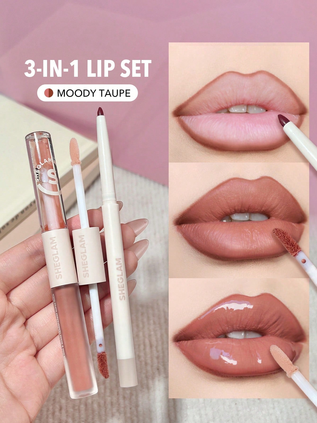 Soft 90'S Glam Lip Liner And Lip Duo Set-Moody Taupe Lip Set 3-In-1 Lip Makeup Plumping Lip Gloss Moisturizing Plant Extracts Long Lasting Liquid Lipstick Lip Makeup Brown Liquid Lipstick Brand Beauty Makeup Face Paint Cosmetic For Women Girls Per